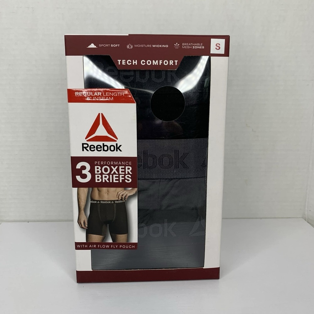 Reebok Tech Comfort Performance S BOXER BRIEFS 3 PAIR Brand New Regular Length